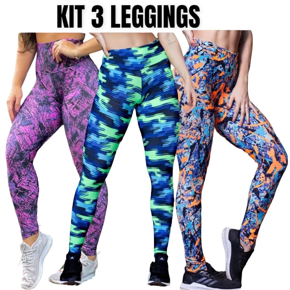 Kit 3 Legging Feminina Calca Suplex Academia Estampadas Caminhada Fitness