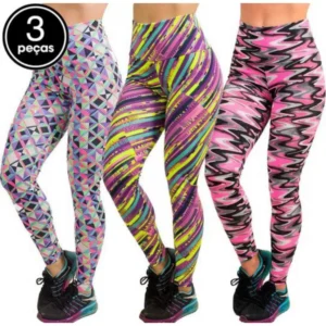 Kit 3 Legging Feminina Calca Suplex Academia Estampadas Caminhada Fitness