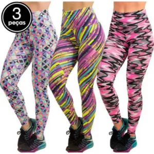 Kit 3 Legging Feminina Calca Suplex Academia Estampadas Caminhada Fitness