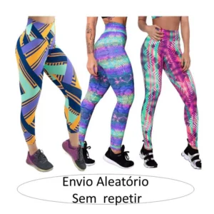 Kit 3 Leg Feminina Estampada Casual Suplex Cos Alto Calca Antiodor Academia Caminhada Pilates Yoga