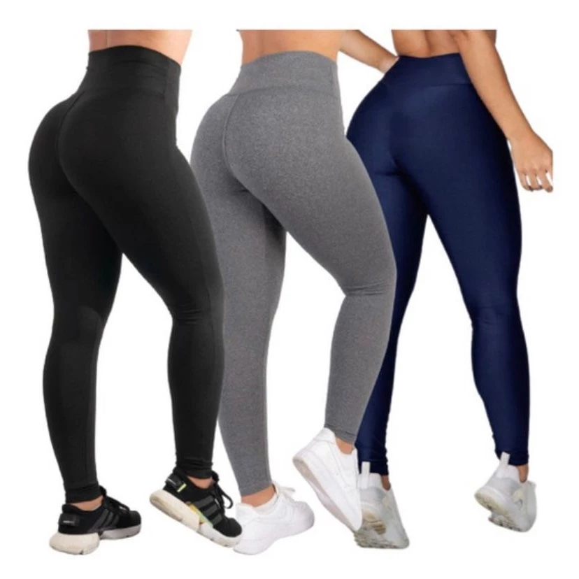 Kit 3 Legging Fitness Cintura Alto Antiodor Suplex Academia Caminhada Esportiva Yoga Fitness