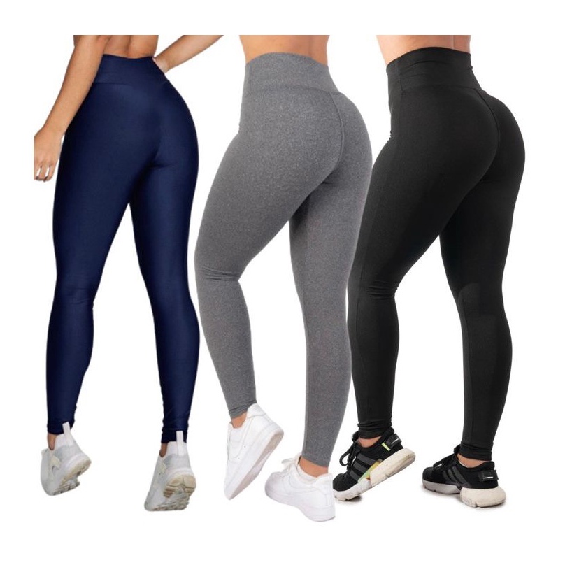 Kit 3 Legging Fitness Cintura Alto Antiodor Suplex Academia Caminhada Esportiva Yoga Fitness