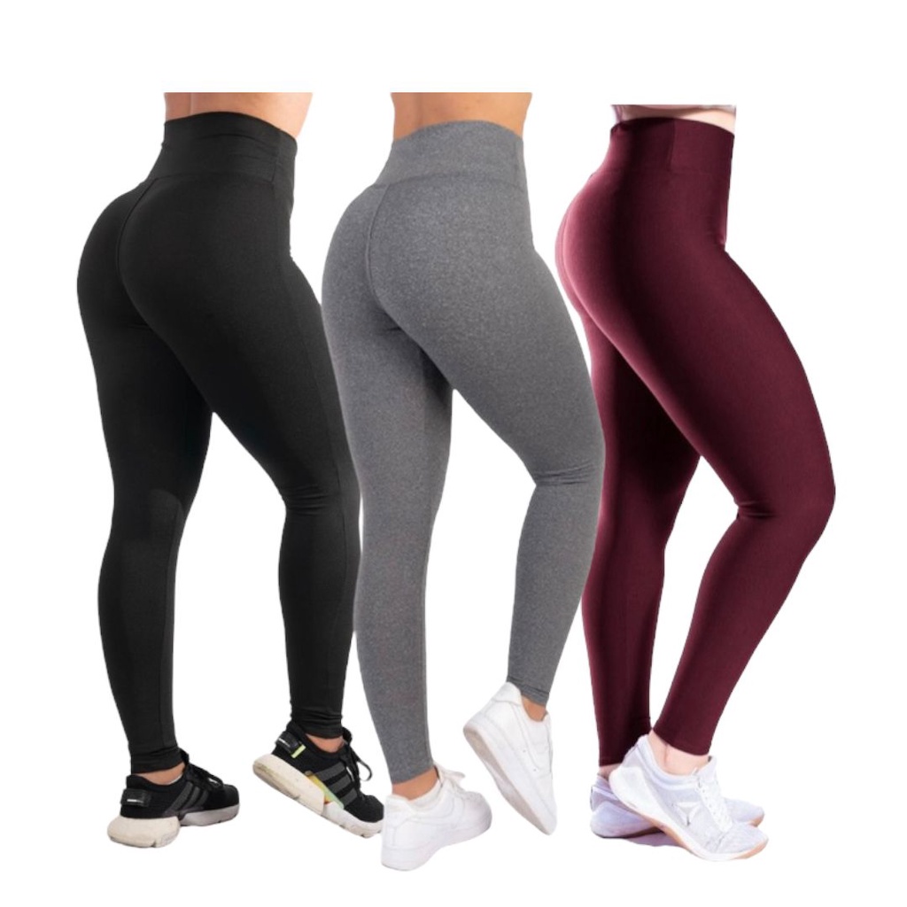 Kit 3 Legging Fitness Cintura Alto Antiodor Suplex Academia Caminhada Esportiva Yoga Fitness