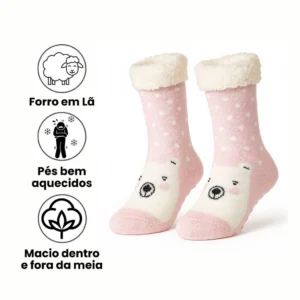 Kit 3 Pares Meia de Inverno Forrada Termica Grossa Quente Estampado 1 ou 2 Pares