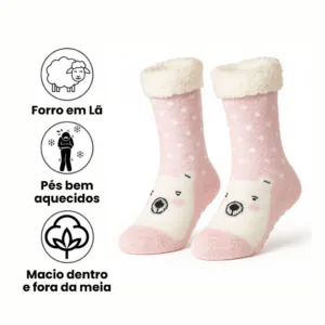 Kit 3 Pares Meia de Inverno Forrada Termica Grossa Quente Estampado 1 ou 2 Pares