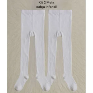 Kit 3 Pares de Meia Calca Infantil Frio Inverno Menina Bebe Branco Preto Estampados