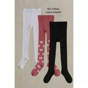 Kit 3 Meias Calca Infantil Menina Bebe Inverno Confortavel 1 ao 12 anos