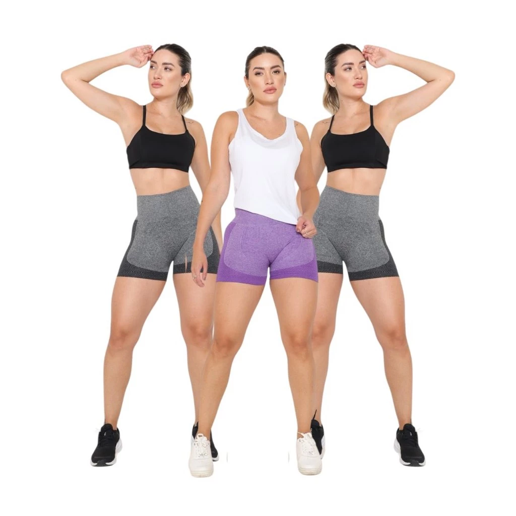 Kit 3 Short Levanta Empina Bumbum Cós Alto Fitness Academia