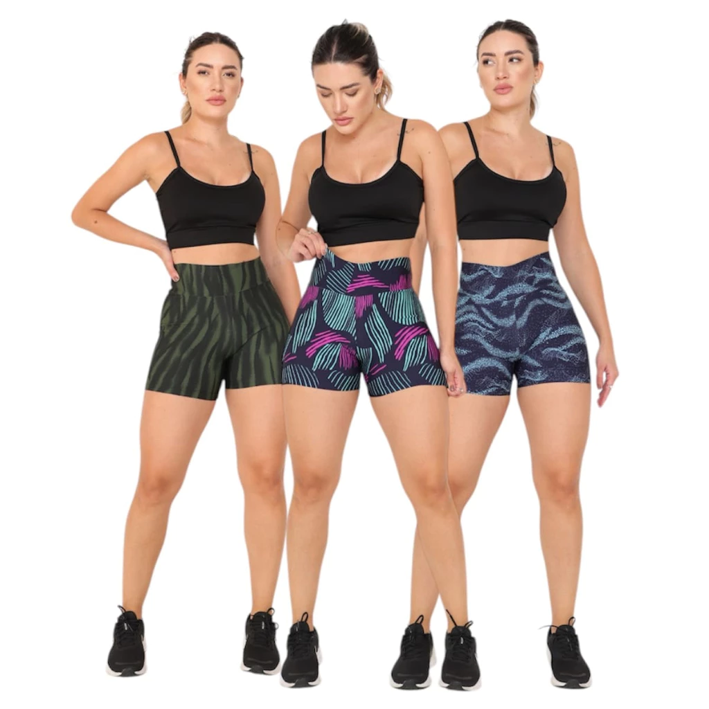 Kit 3 Shortinho Feminino Estampado Premium Meia Coxa Caminhada Academia Yoga Pilates Casual