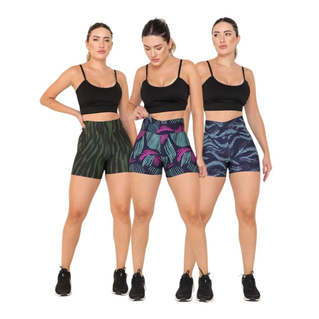 Kit 3 Shorts Estampado Bermuda Feminina Suplex Premium Fit