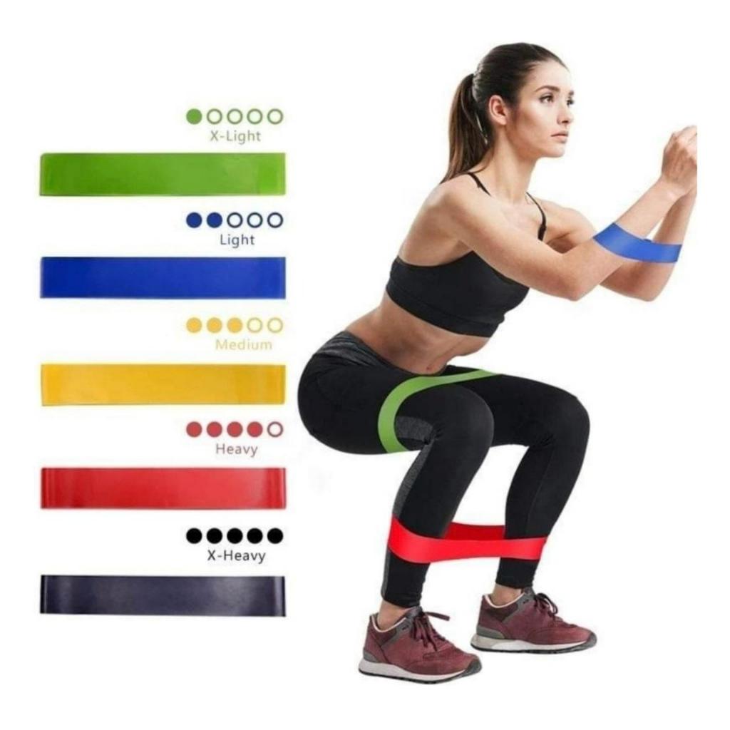 Kit 5 Faixa Elástica para Exercício em Casa Treino Academia Fisioterapia Yoga Multifuncional