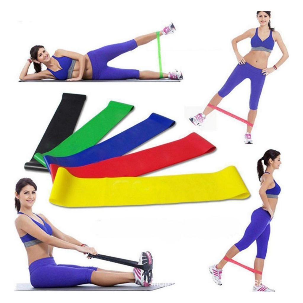 Kit 5 Faixa Elástica para Exercício em Casa Treino Academia Fisioterapia Yoga Multifuncional