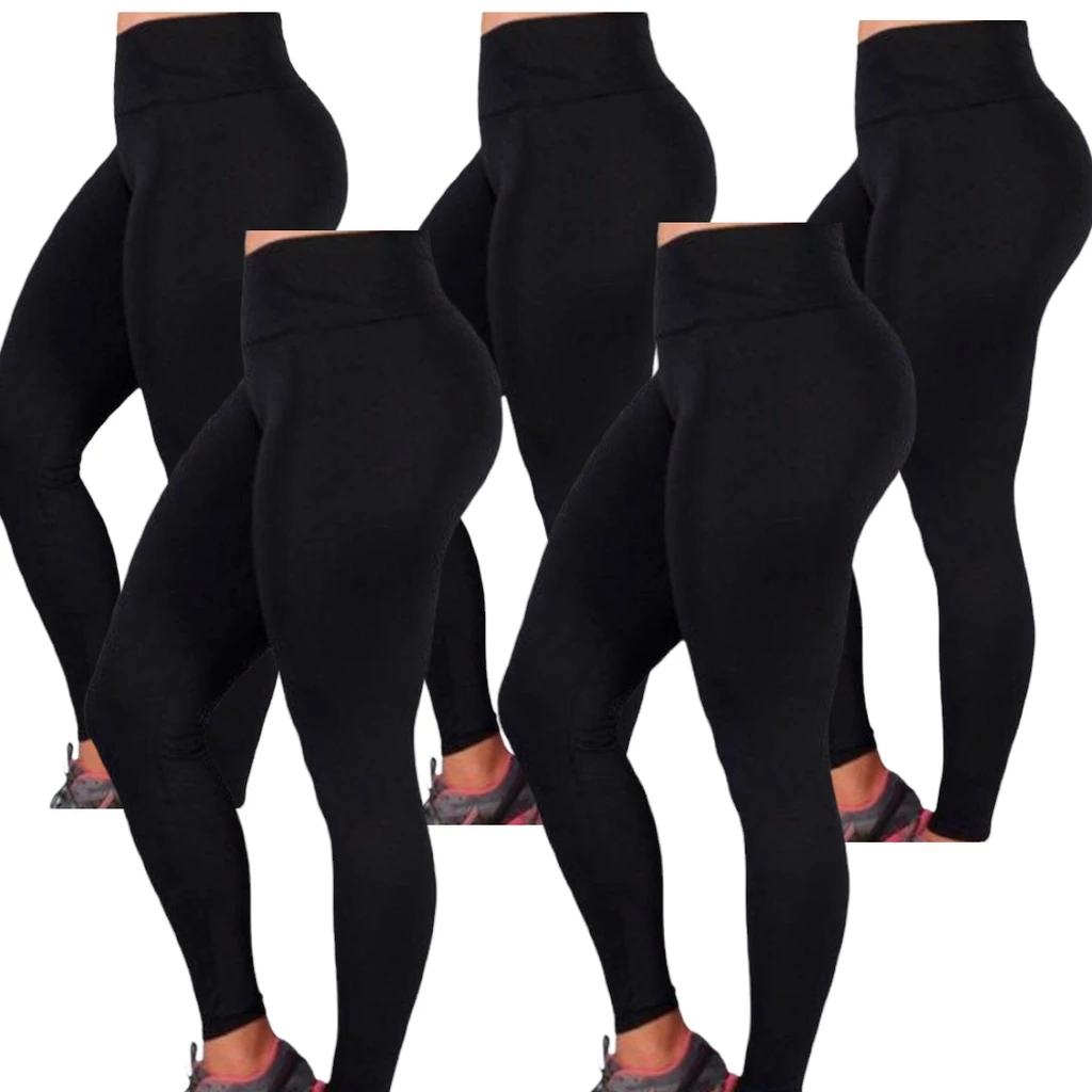 Kit 5 Legging Suplex Feminina Preto Top Calca Academia Esportiva Feminino Fitness