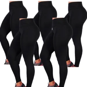 Kit 5 Legging Suplex Feminina Preto Top Calca Academia Esportiva Feminino Fitness