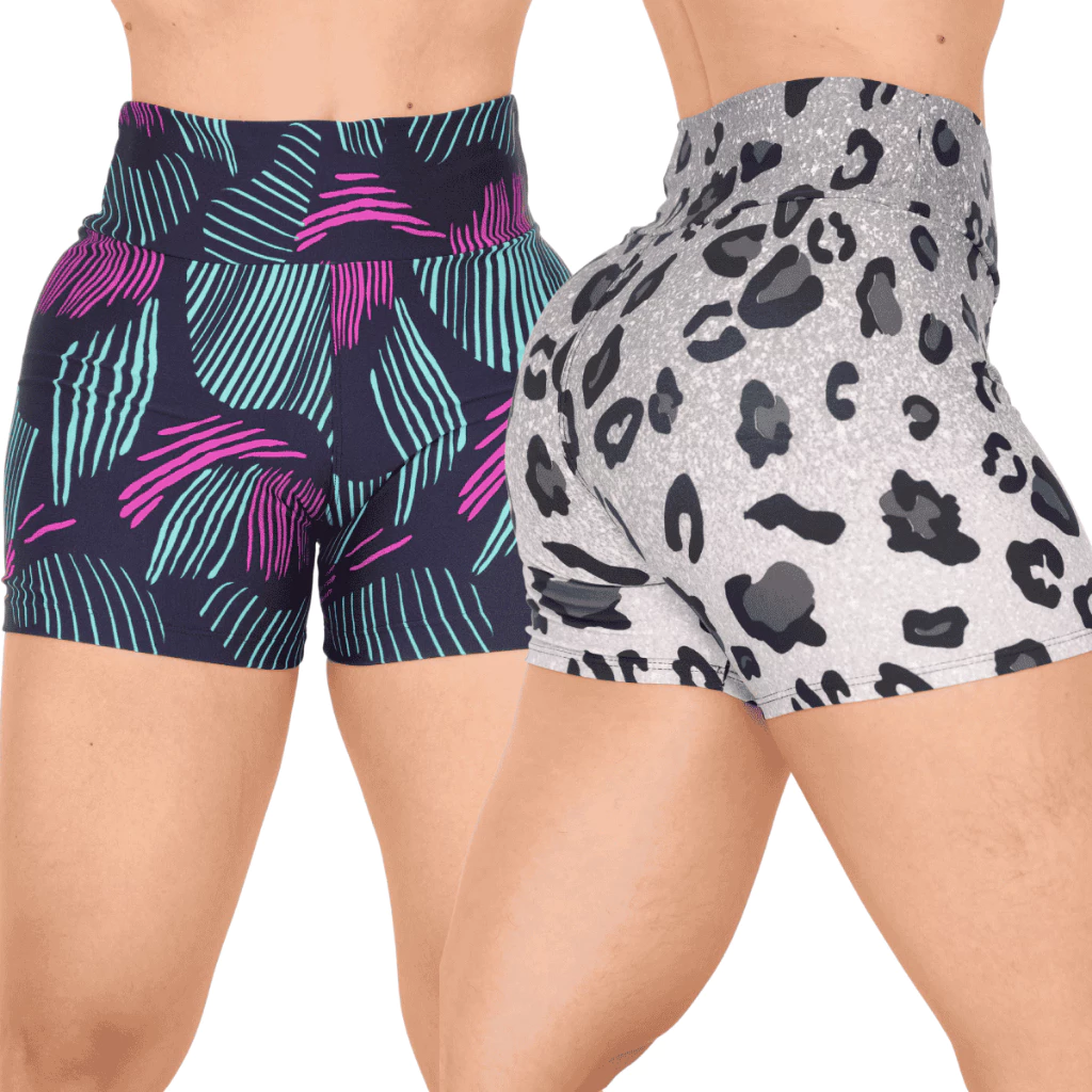 Kit 5 Shorts Curto Estampado Antiodor Academia Feminino Esportivo Fitness Yoga Feminina Cintura Alta