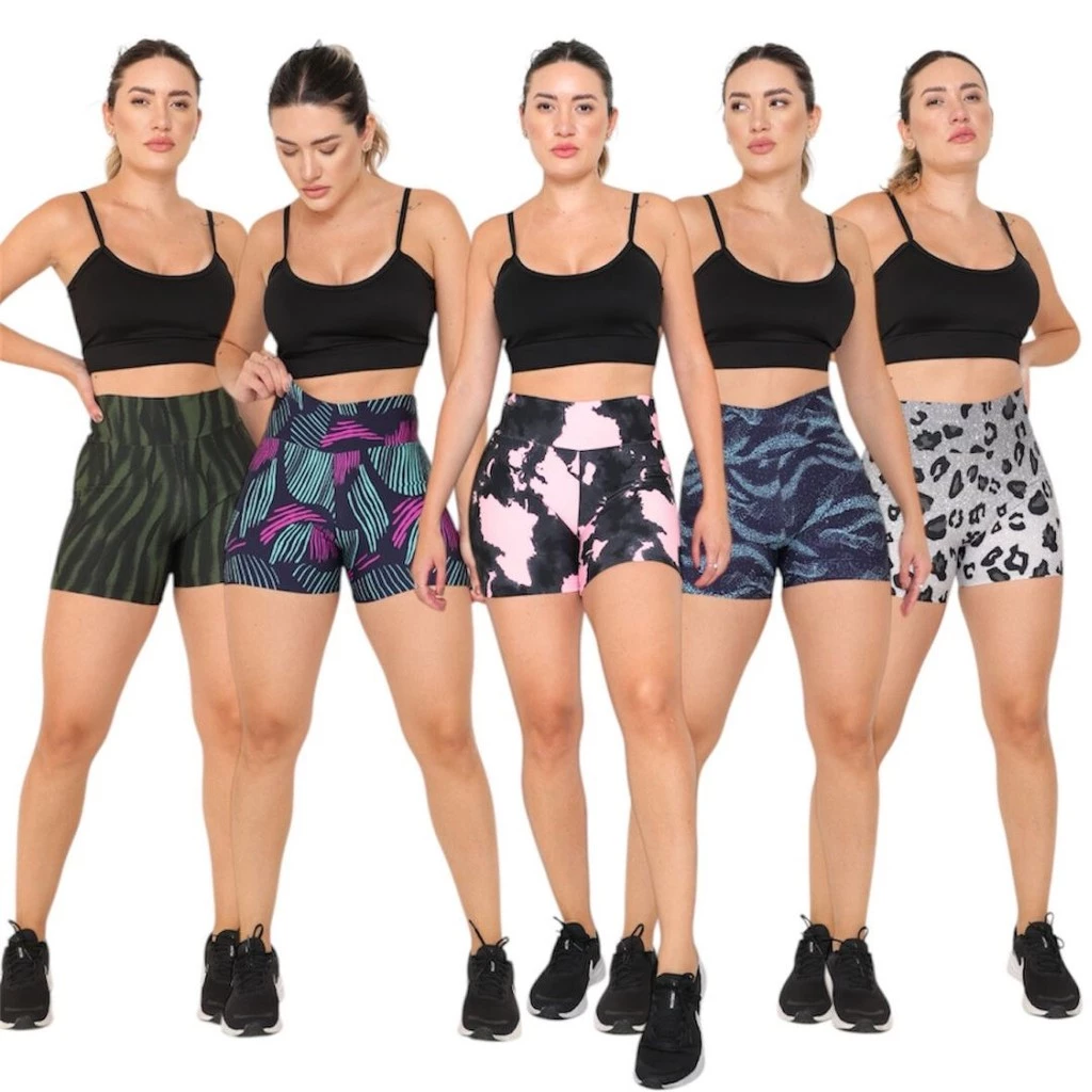Kit 5 Shorts Estampada Legging Feminina Suplex Premium Academia