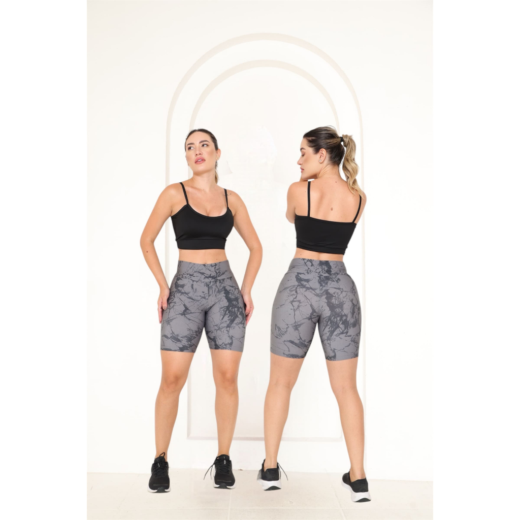 Shorts Bermuda Feminina Estampado Ciclista Academia Cintura Alta Yoga Pilates Casual Esportiva