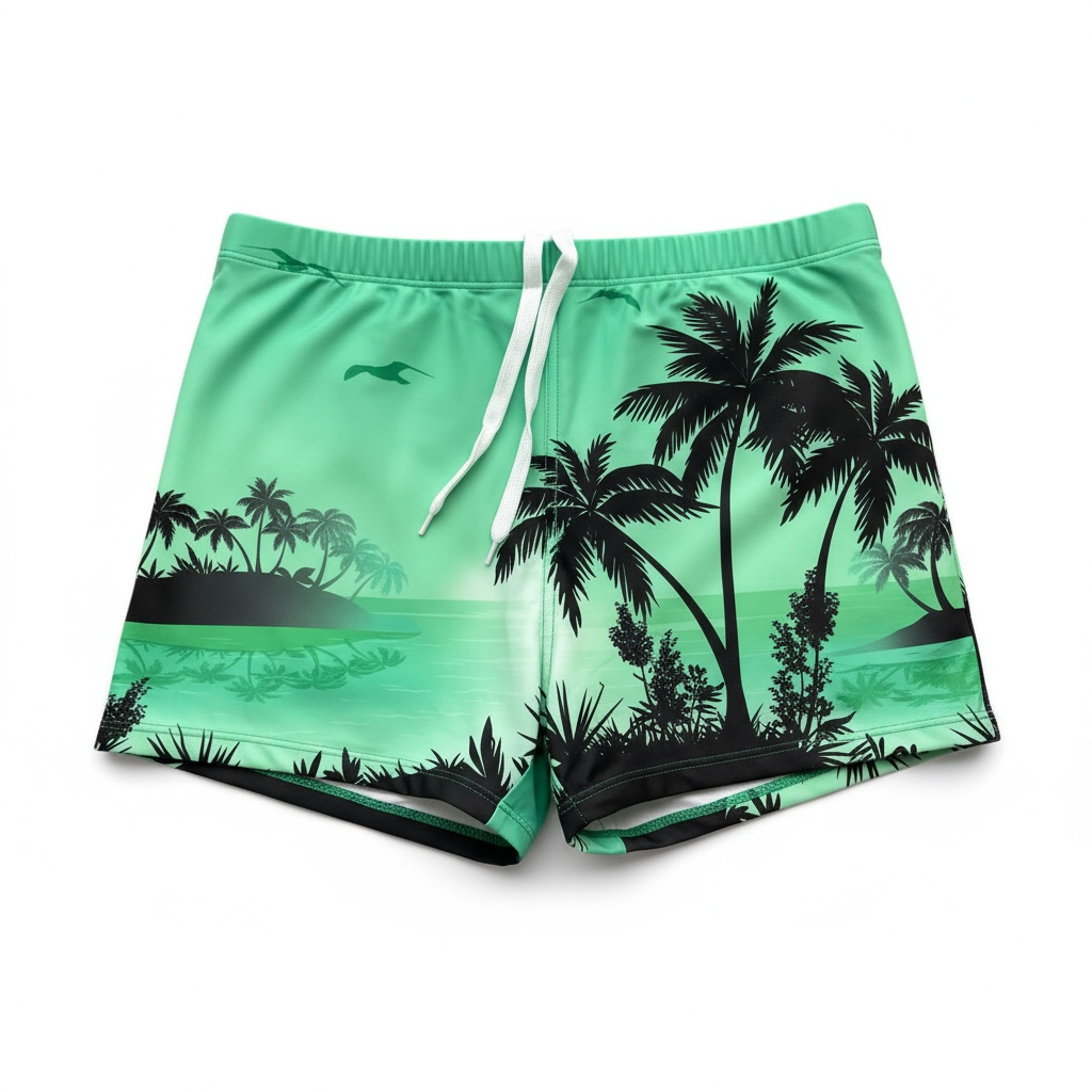 Sunga de Praia Masculina Estampada Coqueiro com Cordão  Forro Confortável Banho Verão Adulto P a GG