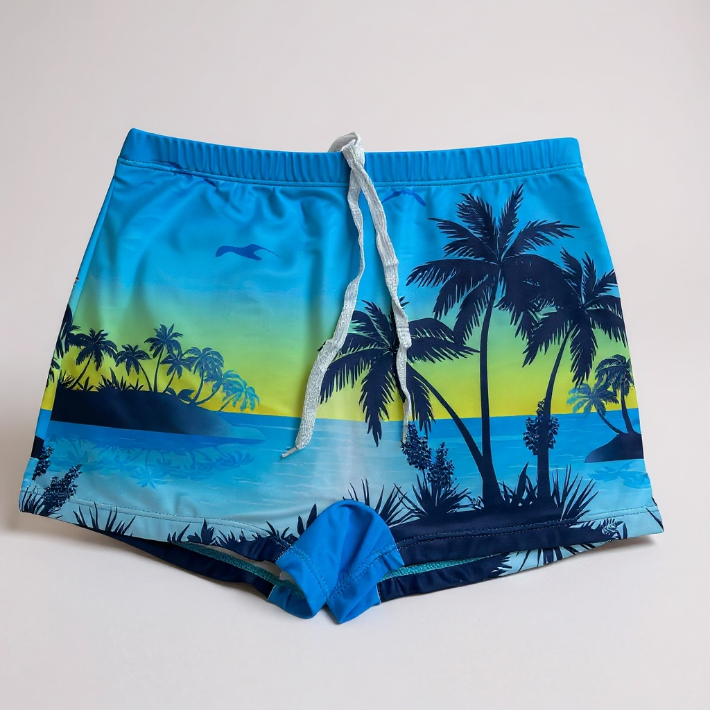 Sunga de Praia Masculina Estampada Coqueiro com Cordão  Forro Confortável Banho Verão Adulto P a GG
