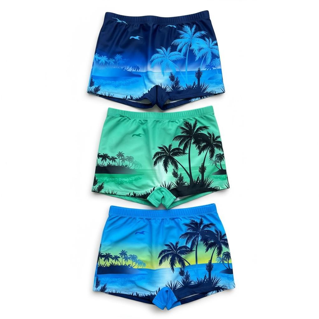 Sunga de Praia Masculina Estampada Coqueiro com Cordão  Forro Confortável Banho Verão Adulto P a GG