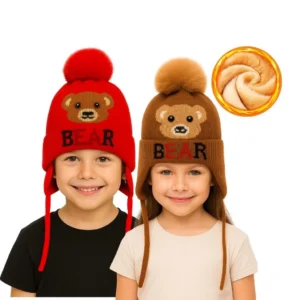 Touca Infantil Frio Urso Forrada Lã Quente Criança Inverno
