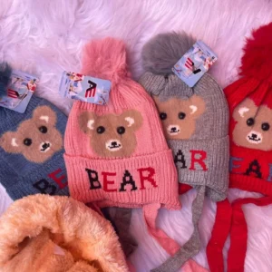 Touca Infantil Frio Urso Forrada Lã Quente Criança Inverno