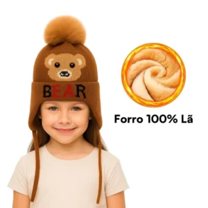 Touca Infantil Frio Urso Forrada Lã Quente Criança Inverno