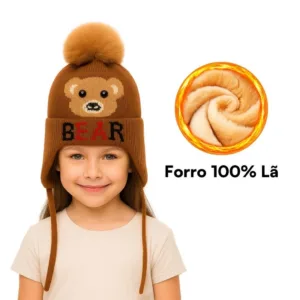 Touca Infantil Frio Urso Forrada Lã Quente Criança Inverno