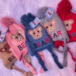 Touca Infantil Frio Urso Forrada Lã Quente Criança Inverno