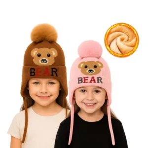 Touca Infantil Frio Urso Forrada Lã Quente Criança Inverno
