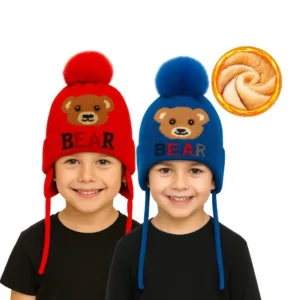 Touca Infantil Frio Urso Forrada Lã Quente Criança Inverno
